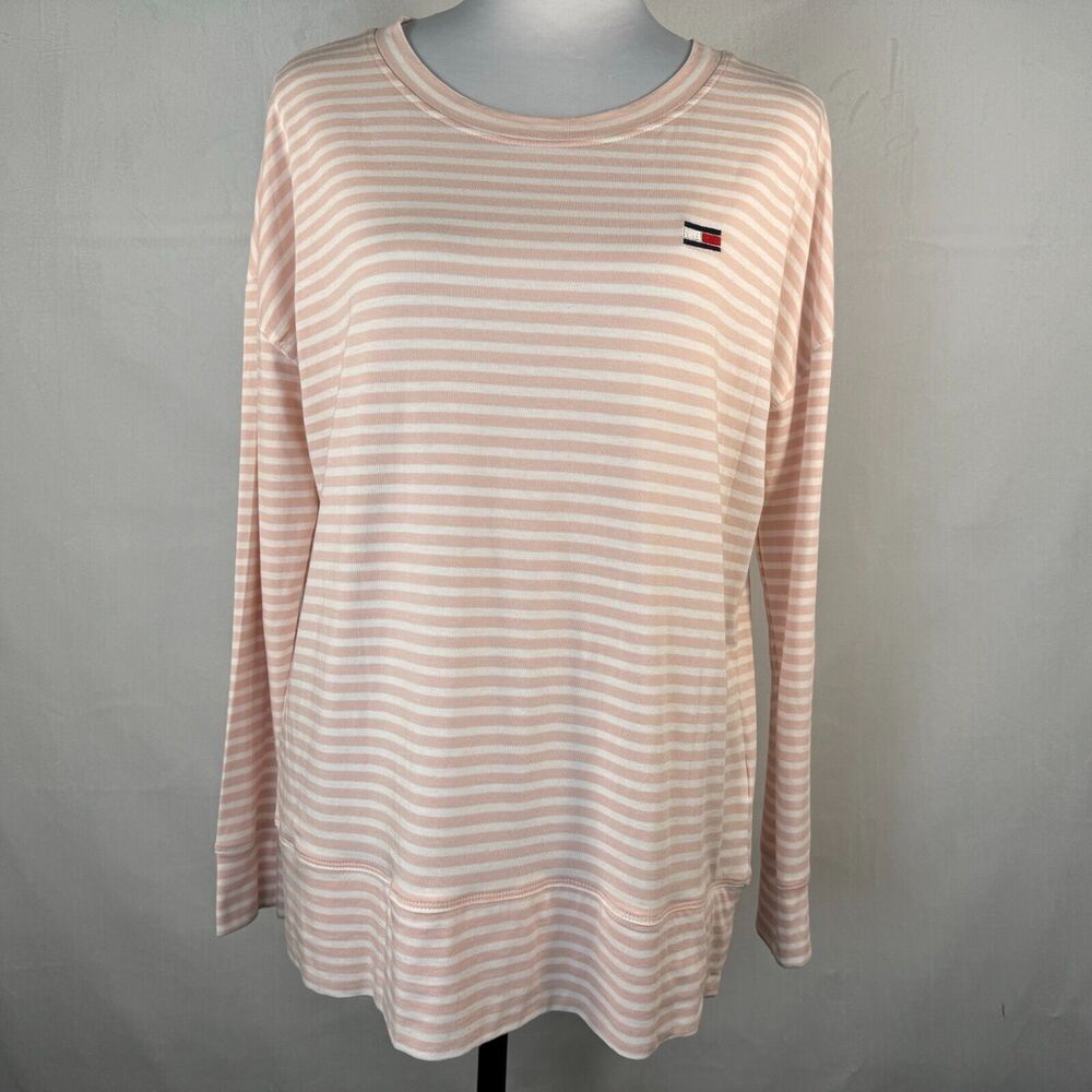 Tommy Hilfiger Sport Sz S Long Sleeve Boat Neck Banded Waistline Pink Stripe